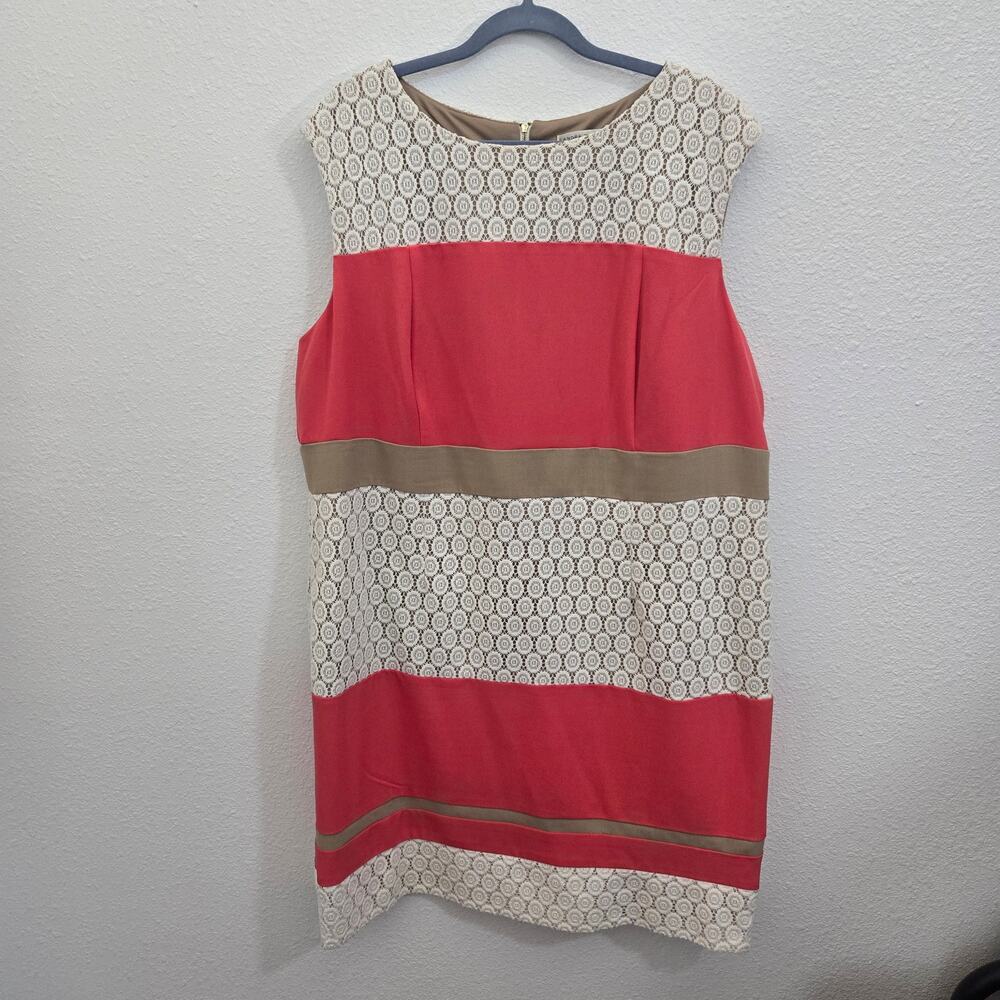 Sandra Darren Women's Sleeveless Midi Dress Pink, Tan, White Crochet  Size 20W
